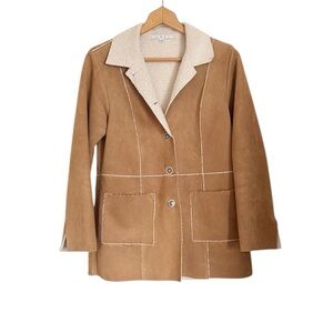 Cabi Tan Faux Suede Sherpa Lined Button Front Womens Jacket size S